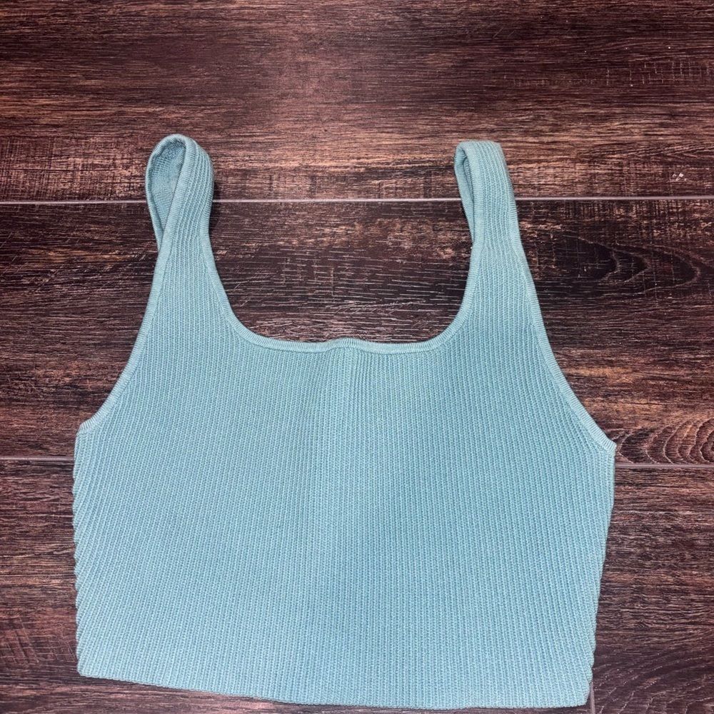 Babaton Ribbed Cropped Tank Top - Sage Blue